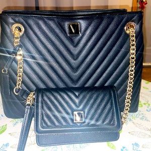 Victoria Secret large tote and matching wallet. Brand new set. Black and gold.